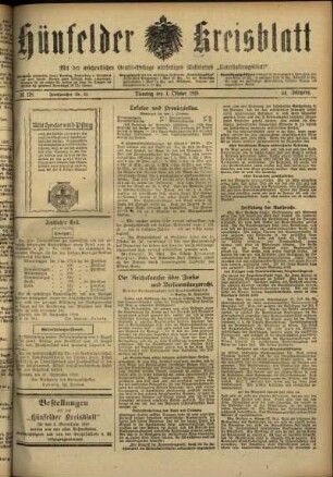 Ausgabe vom Dienstag, den 01. Oktober 1918.