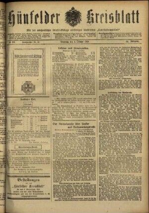 Ausgabe vom Dienstag, den 01. Oktober 1918.