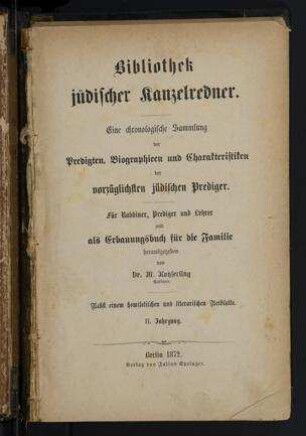In: Bibliothek jüdischer Kanzelredner ; Band 2