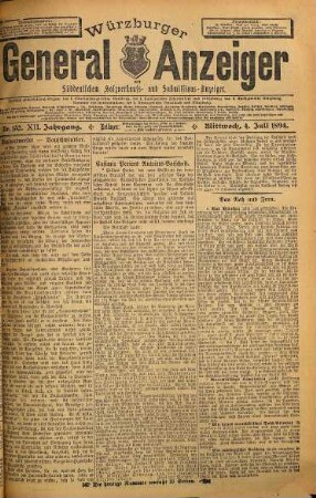 Würzburger General-Anzeiger : mit süddeutschem Holzverkaufs- und Submissionsanzeiger. 12. 1894, 7 - 9