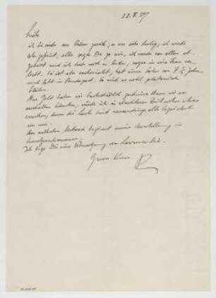 Brief von Raoul Hausmann an Elfriede Hausmann. Prag