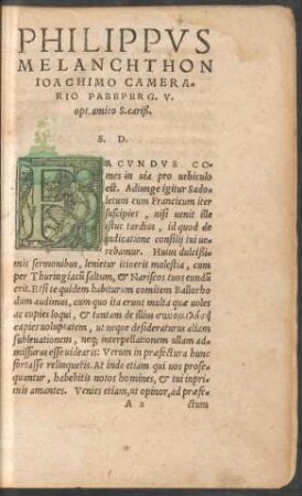 Philippus Melanchthon Ioachimo Camerario ... S. D.