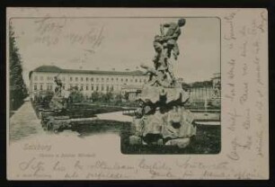 Ansichtskarte von Hugo und Gerty von Hofmannsthal an Hofmannsthals Mutter mit Ansicht von Garten und Schloss Mirabell in Salzburg