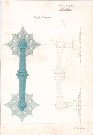 Voit, August von; Weißenhorn; Pfarrkirche - Hauptportale - Türgriffe (Ansichten)
