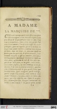 A Madame la Marquise de ***