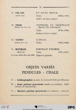 Objets Variés – Pendules – Chale (Nr. 75-85)