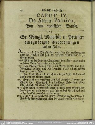 Caput IV. De Statu Politico, Von dem weltlichen Stande