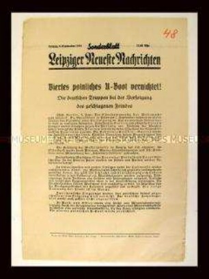 Sonderblatt der "Leipziger Neuesten Nachrichten" zur Versenkung eines polnischen U-Bootes
