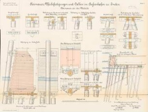 Kaimauer, Uferbefestigungen und Dalben im Außenhafen, Emden: Kaimauer an der Westseite: Schnitte, Details 1:20