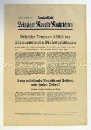 Sonderblatt der "Leipziger Neuesten Nachrichten" zum Krieg in Griechenland