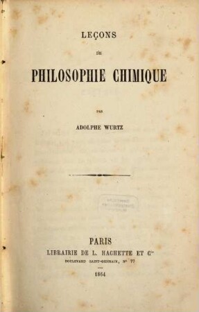 Leçons de philosophie chimique