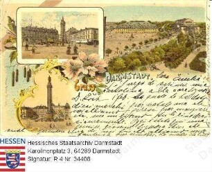 Darmstadt, Panorama und Einzelansichten / Ernst Ludwigsplatz; Ludwigssäule