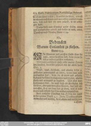10. Bedencken Warum Einsamkeit zu fliehen. Anno 1534.