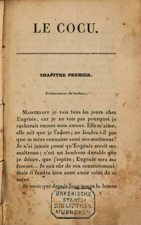 Le cocu, 2. (1832). - 2 Bl., 176 S.