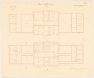 Provinzial-Irrenanstalt, Conradstein Haus für Unruhige III. Klasse - Männerseite: Grundriss Keller, Erdgeschoss 1:100