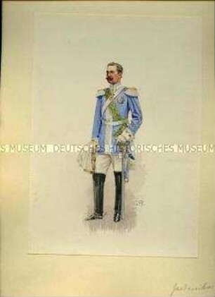 Uniformdarstellung, Offizier des Garde-Reiter-Regiments in Parade-Uniform, Sachsen, um 1900.