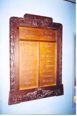 Ehrentafel für die Gefallene des Männer-Gesang-Verein im Ersten Weltkrieg 1914 - 1918. Detmold. Freilichtmuseum