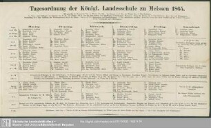 Tagesordnung der Königlichen Landesschule zu Meissen 1865