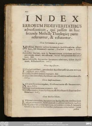 Index Errorum Fidei Veritatibus adversantium, qui passim in hac secunda Medull[a]e Theologic[a]e parte referuntur, & refutantur.