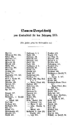 Namen-Verzeichniß zum Centralblatt für den Jahrgang 1875