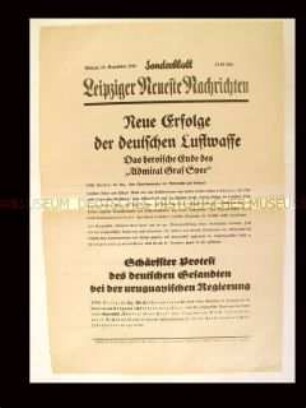 Sonderblatt der "Leipziger Neuesten Nachrichten" zur Selbstzerstörung des deutschen Kriegsschiffes "Admiral Graf Spee"