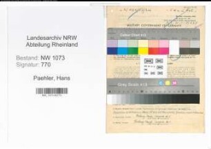 Entnazifizierung Hans Paehler , geb. 16.07.1903 (Lehrer)