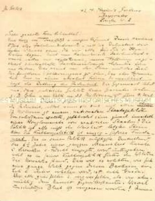 Handschriftlicher Brief des Rabbiners Siegfried Gelles aus dem Exil in London