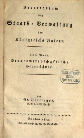 Repertorium der Staats-Verwaltung des Königreichs Baiern, 2. Staatswirthschaftliche Gegenstände