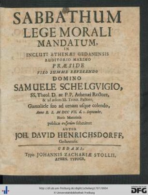 Sabbathum Lege Morali Mandatum