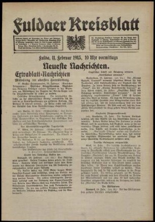 Erste Ausgabe vom Donnerstag, den 11. Februar 1915.