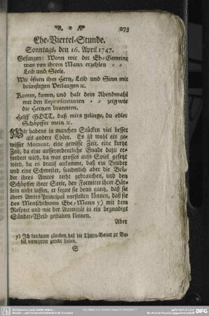 Ehe-Viertel-Stunde. Sonntags, den 16. April 1747
