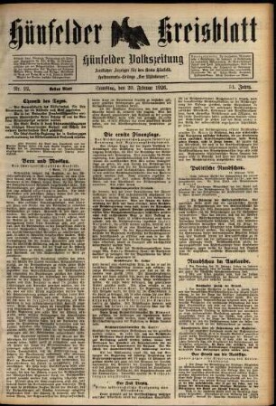 Erste Ausgabe vom Samstag, den 20. Februar 1926.