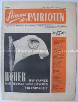 Funktionärszeitung der Nationalen Front "Stimme des Patrioten" u.a. zur Deutsch-Sowjetischen Freundschaft