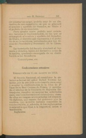 Condecoraciones extranjeras : Resolución de 11 de agosto de 1914. [y] Resolución de 27 de agosto de 1914.