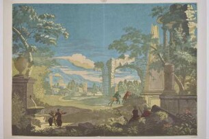 Landschaft mit Brunnen, Reitern und Obelisken, aus der Serie "Landscapes after Ricci"