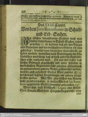 Das XXXI. Capitel. Von dem Jure Retorsionis in Schuld- und Erb-Sachen