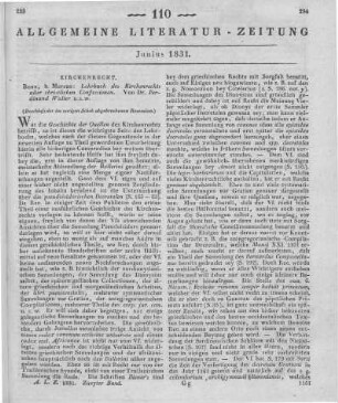 Walter, F.: Lehrbuch des Kirchenrechts aller christlichen Confessionen. Bonn: Marcus 1829 (Beschluss der im vorigen Stück abgebrochenen Rezension)