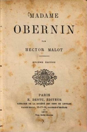 Madame Obernin : Par Hector Malot