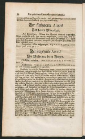 Der sechzehende Articul Von Verhörung deren Zeugen.
