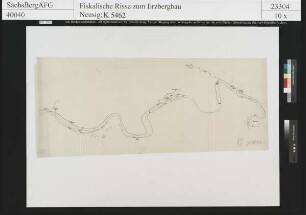 Treue Sachsen Stolln oder Alt Erbländische Stände verstufter Tiefe Hilfe Gottes Stolln, Verlauf mit Tagessituation und Grubengebäuden von Gesegnete Bergmanns Hoffnung Fundgrube bei Obergruna bis Kurprinz Friedrich August Erbstolln in Großschirma
