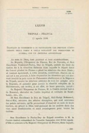 LXXVII Tripoli - Francia 11 agosto 1830