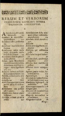 Rerum Et Verborum Insignium Elenchus Summa Diligentia Conscriptus.