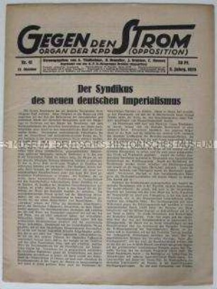Wochenzeitung der KPD (Opposition) u.a. zum Volksbegehren gegen den Young-Plan und zum Tod von Stresemann