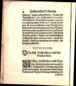 Titvlvs IIII. VOn deß Hoffrichters vnd der Beysitzer Ampt.