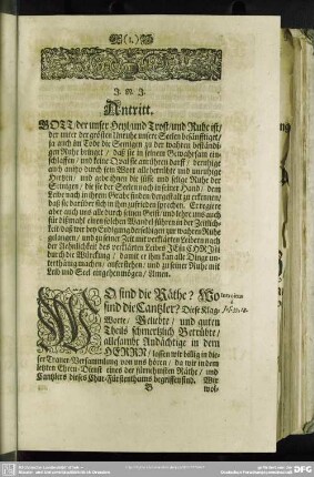 Leichenpredigt : Grabschrifft Himmlisch-gesinnter Christen. Antritt. Der Text. Eingang. Abhandlung. Application und Gebrauch