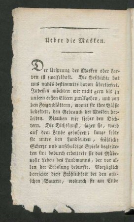 Ueber die Masken.