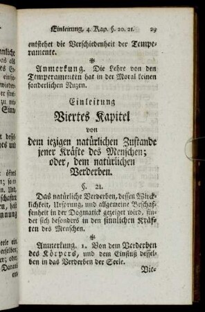 Viertes Kapitel vn dem iezigen natürlichen Zustande jener Kräfte des Menschen; oder, dem natürlichen Verderben. - Sechstes Kapitel vom Gewissen.