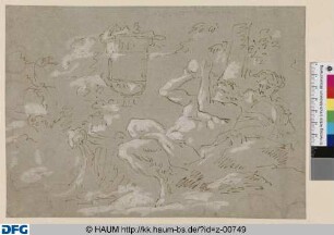 Wein trinkender Faun und Nymphe mit Tambourin