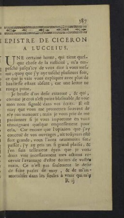 Epistre de Ciceron a Lucceius.