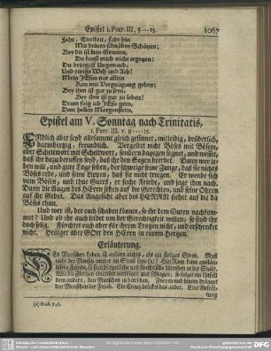 Epistel am V. Sonntag nach Trinitatis, 1. Petr. III. v. 8-15